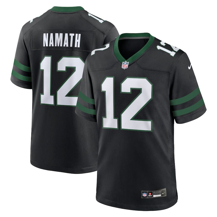 Men New York Jets #12 Joe Namath Nike Legacy Black Alternate Retired Player Game NFL Jersey